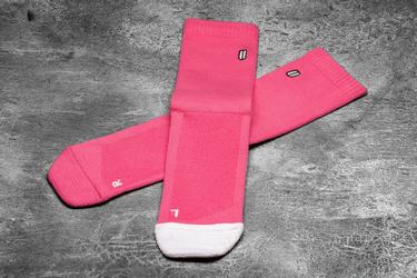 Nobull Crew Neon Women's Socks Pink White | Australia (CN4817)